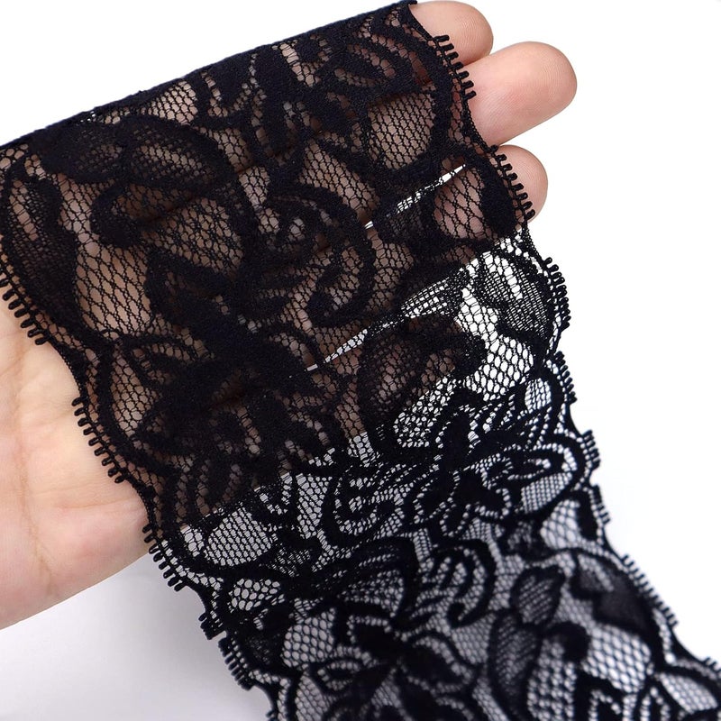 AIETSYEI Elastic Trim 10 Yards Black Lace Ribbon Floral Pattern Stretchy Fabric for Sewing, Garment, DIY Crafts and Gift Wrapping - Image 3